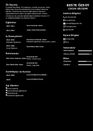 Çocuk Gelişimi Bölümü CV Örnekleri cv indir